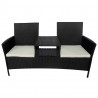 Dwuosobowa sofa ogrodowa ze stolikiem, rattan PE, czarna