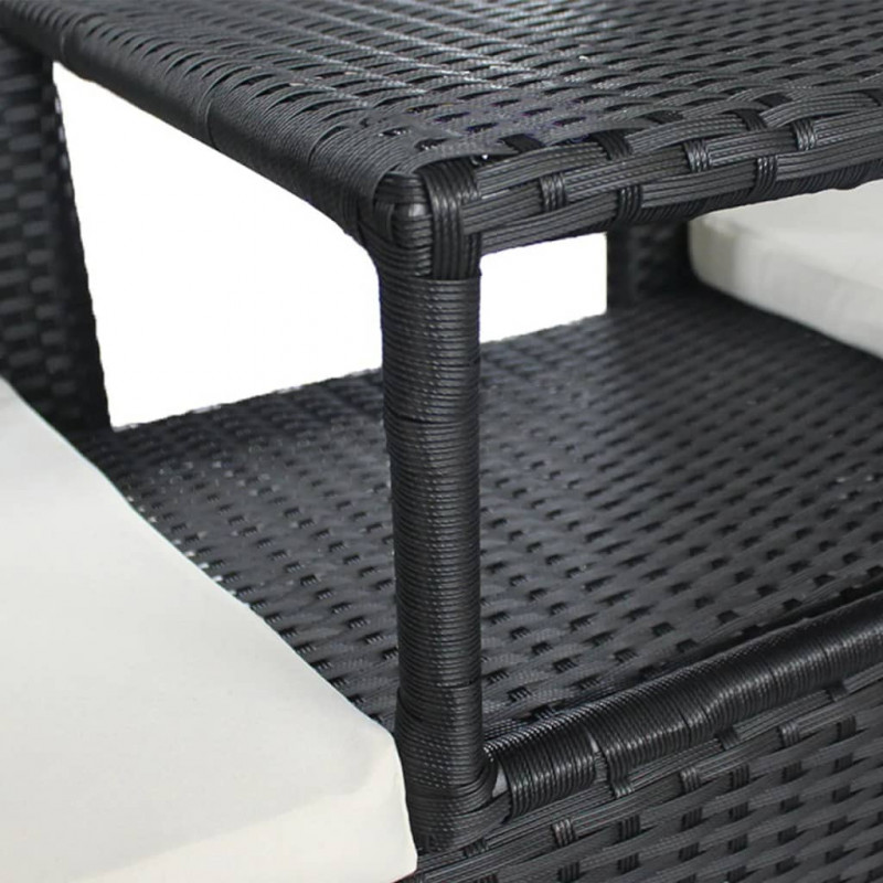 Dwuosobowa sofa ogrodowa ze stolikiem, rattan PE, czarna