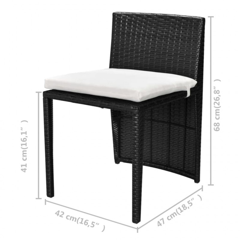 3-cz. zestaw mebli bistro z poduszkami, rattan PE, czarny