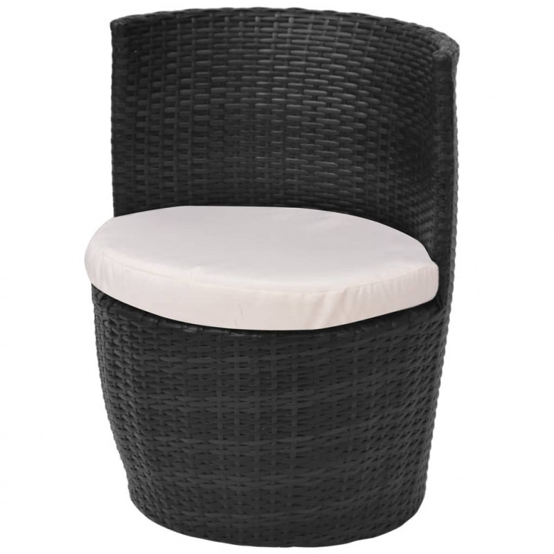 3-cz. zestaw mebli bistro z poduszkami, rattan PE, czarny