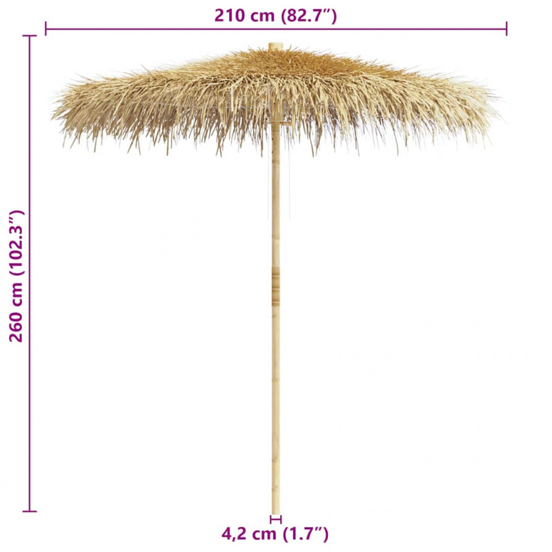 Parasol bambusowy z pokryciem z liści bananowca, 210 cm