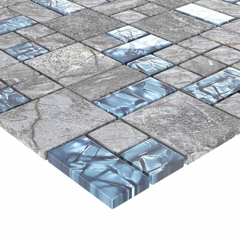 Płytki mozaikowe 11 pcs Szary i Niebieski 50 x 50 cm Szkło