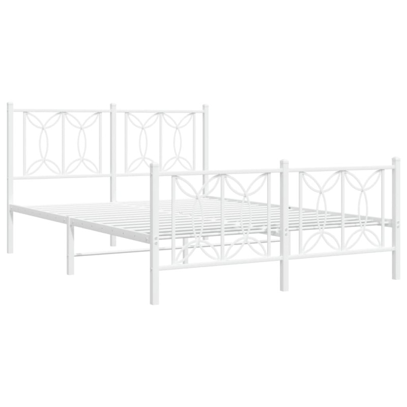 Metalowa rama łóżka z wezgłowiem i zanóżkiem, biała, 135x190 cm