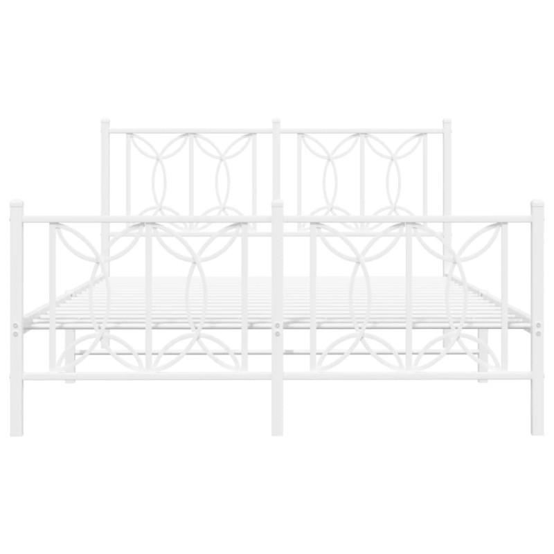 Metalowa rama łóżka z wezgłowiem i zanóżkiem, biała, 135x190 cm