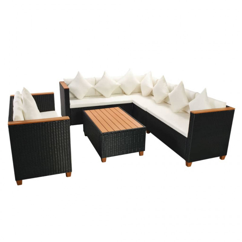 5-cz. zestaw mebli do ogrodu, poduszki, rattan PE, czarny