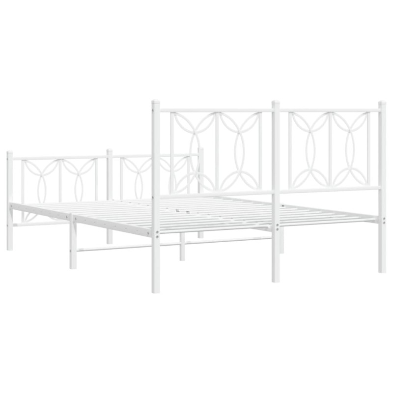 Metalowa rama łóżka z wezgłowiem i zanóżkiem, biała, 135x190 cm