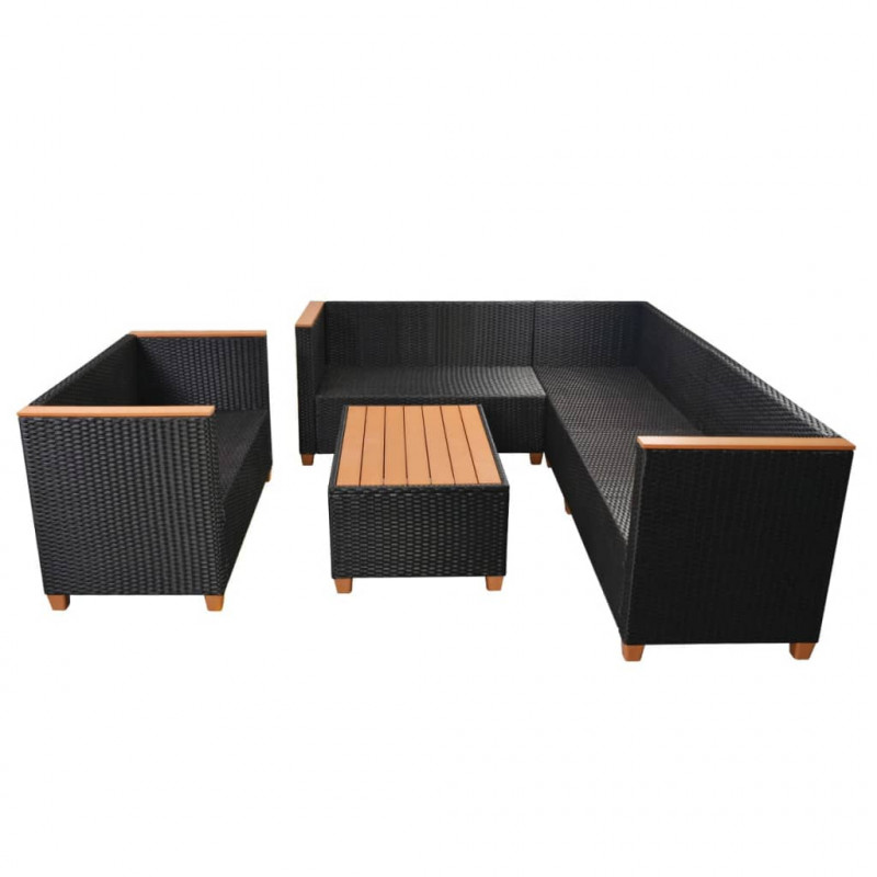 5-cz. zestaw mebli do ogrodu, poduszki, rattan PE, czarny