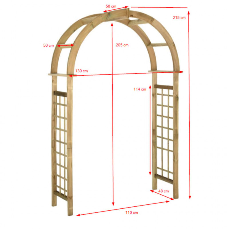 Pergola ogrodowa zwieńczona łukiem, impregnowane drewno sosnowe