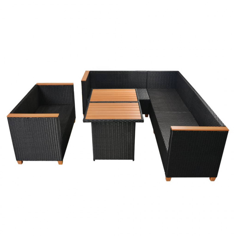 5-cz. zestaw mebli do ogrodu, poduszki, rattan PE, czarny
