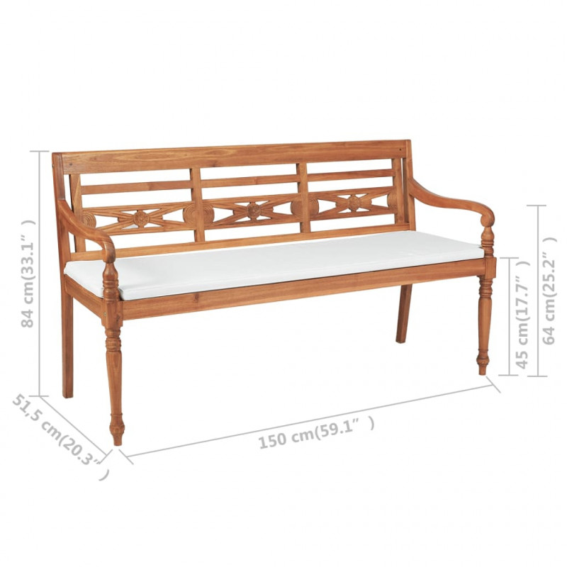 Ławka Batavia z poduszkami, 150 cm, drewno tekowe