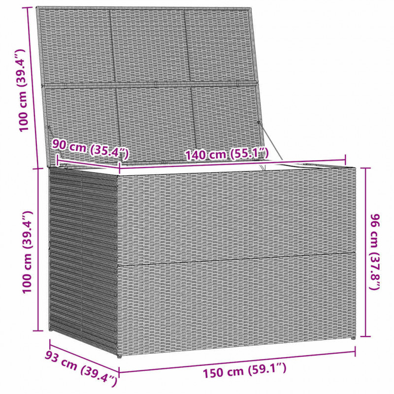 Skrzynia ogrodowa, czarna, 150 x 100 x 100 cm, rattan PE