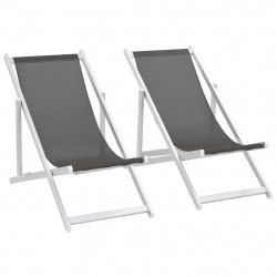 Składane krzesła plażowe, 2 szt., aluminium i textilene, szare