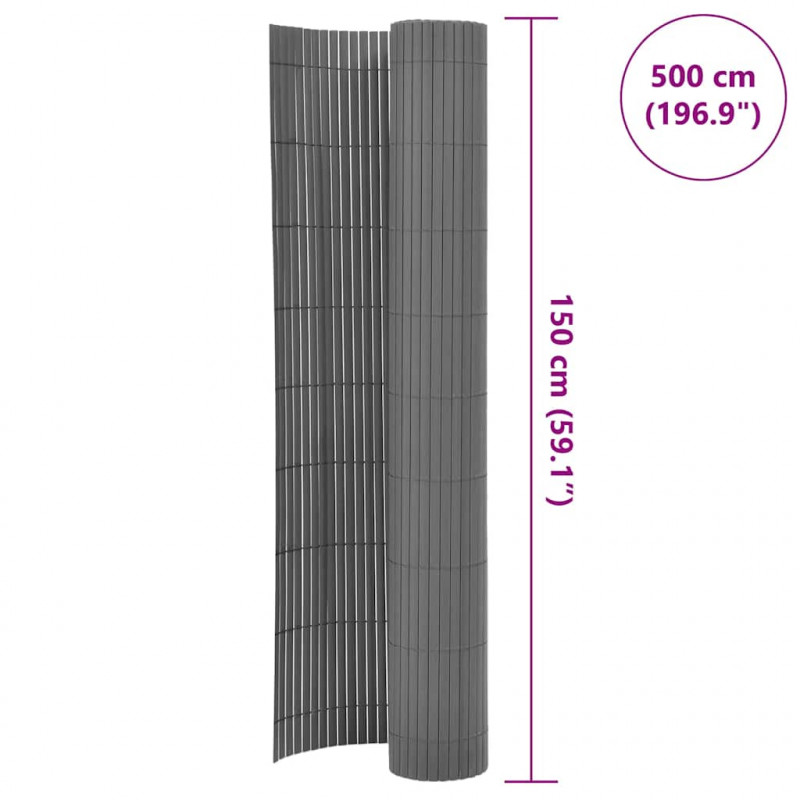 Dwustronne ogrodzenie ogrodowe, PVC, 150x500 cm, szare