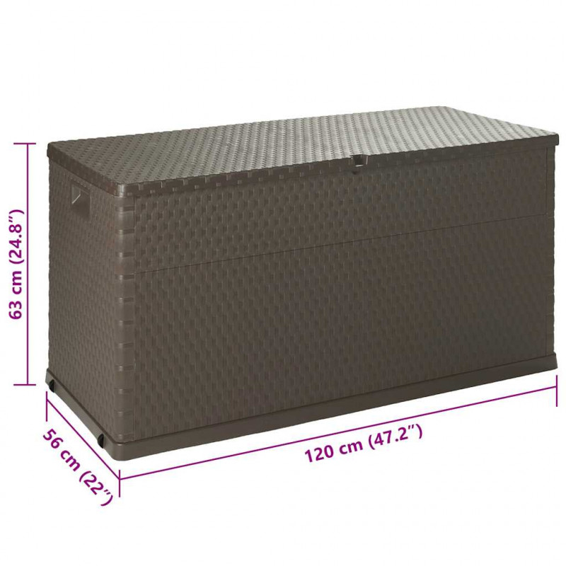 Skrzynia ogrodowa, brązowa, 120x56x63 cm, rattan z tworzywa PP