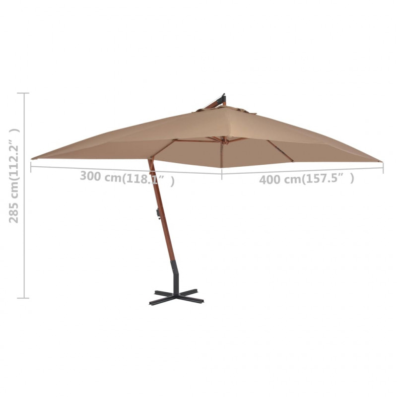 Wiszący parasol z drewnianym słupkiem, 400x300 cm, taupe