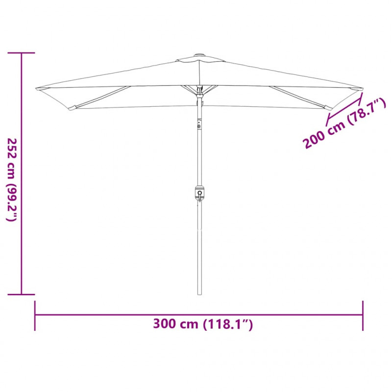 Parasol ogrodowy na metalowym słupku, 300 x 200 cm, bordowy