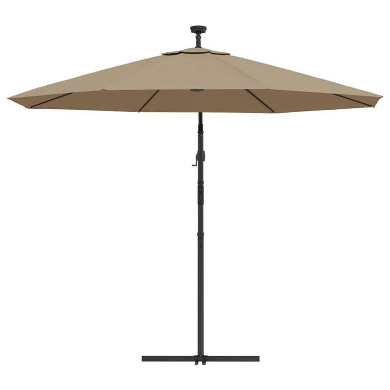 Parasol wiszący z LED i stalowym słupkiem, 300 cm, taupe