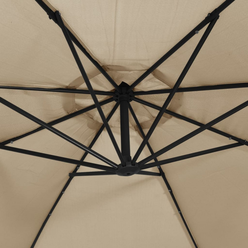 Parasol wiszący z LED i stalowym słupkiem, 300 cm, taupe