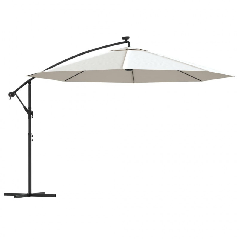 Parasol wiszący z LED i metalowym słupkiem, 350 cm, piaskowy