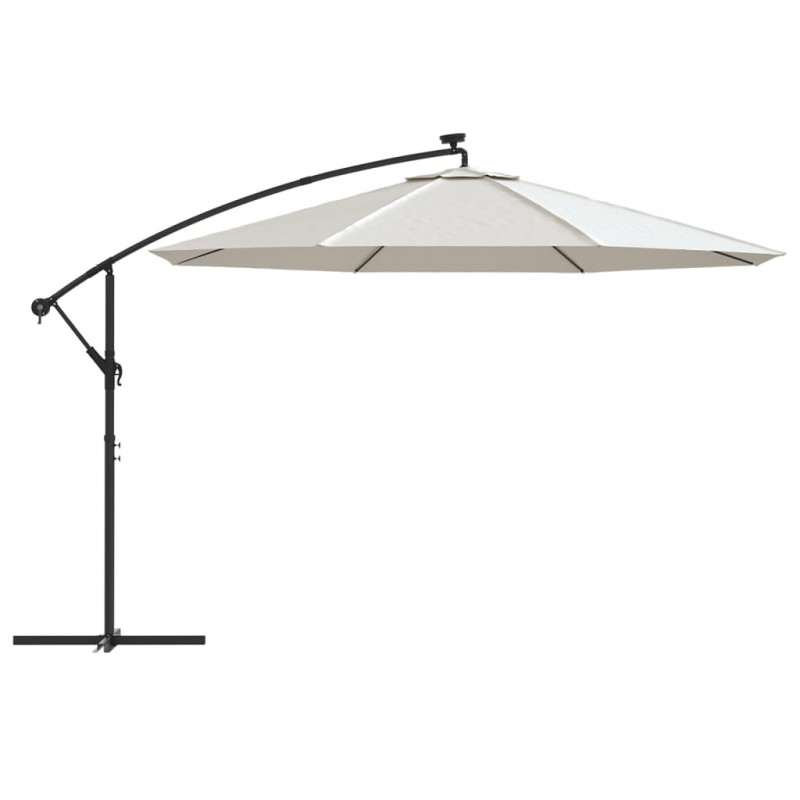 Parasol wiszący z LED i metalowym słupkiem, 350 cm, piaskowy