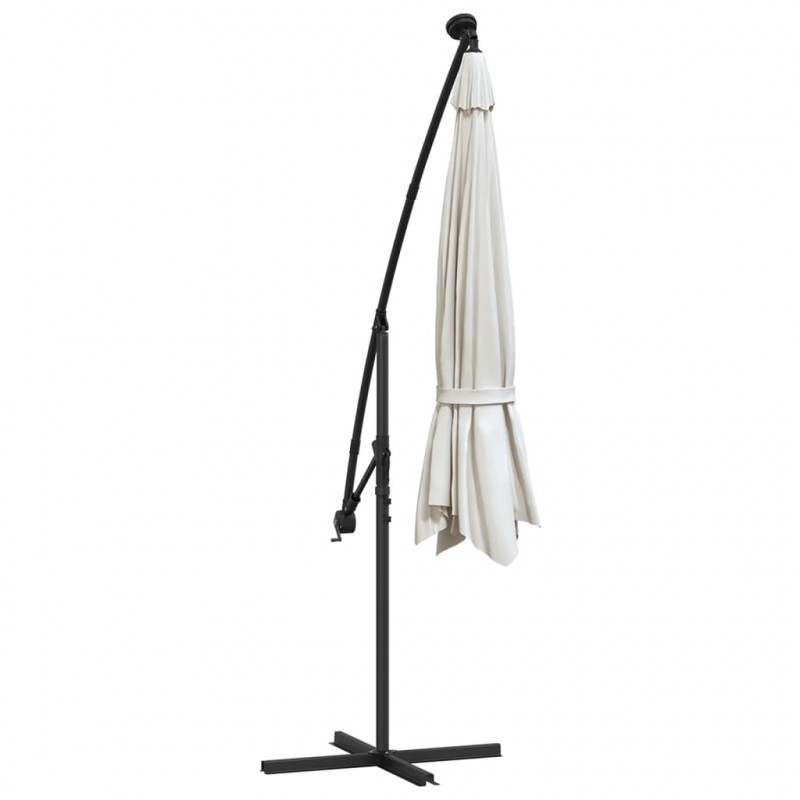 Parasol wiszący z LED i metalowym słupkiem, 350 cm, piaskowy