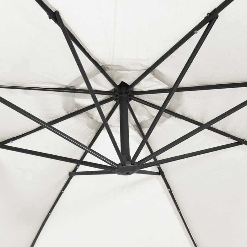 Parasol wiszący z LED i metalowym słupkiem, 350 cm, piaskowy