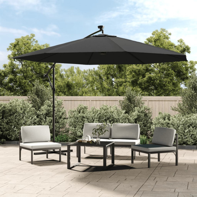 Parasol wiszący z LED i metalowym słupkiem, 350 cm, antracytowy