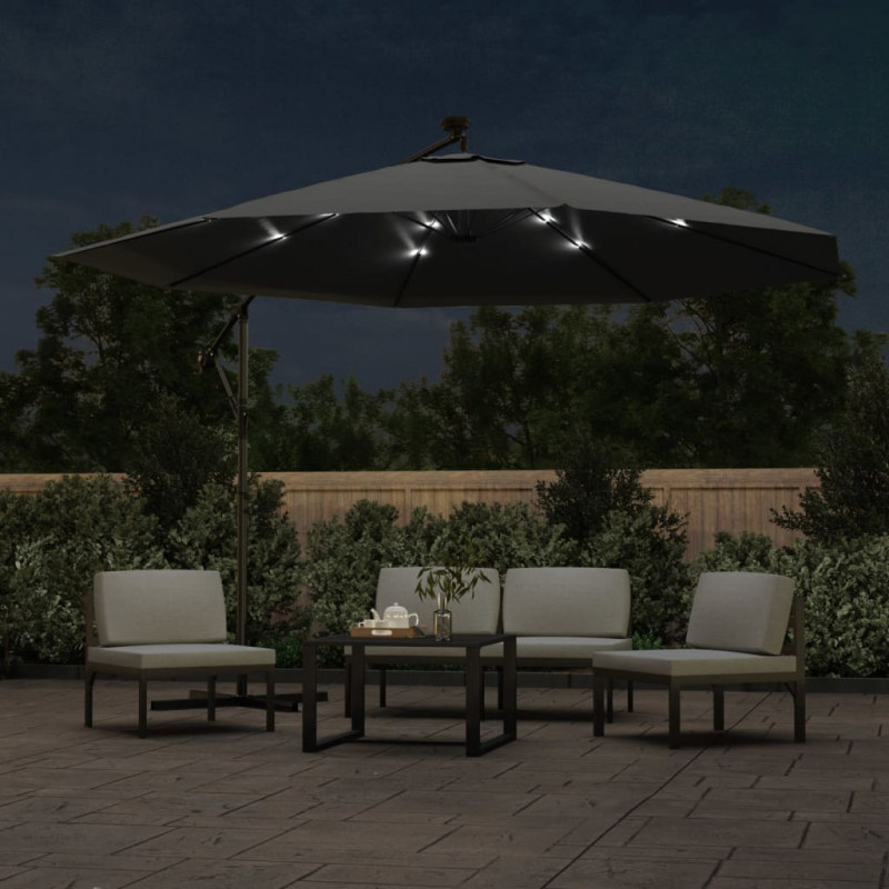 Parasol wiszący z LED i metalowym słupkiem, 350 cm, antracytowy