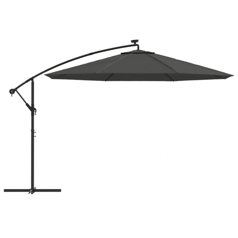 Parasol wiszący z LED i metalowym słupkiem, 350 cm, antracytowy