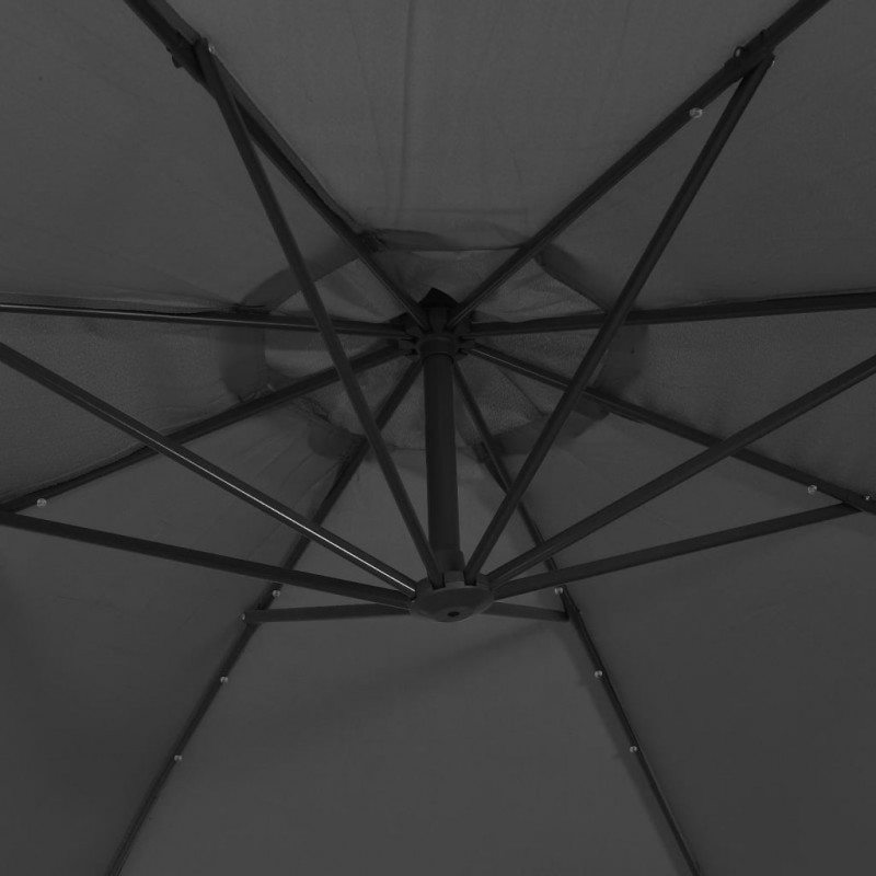 Parasol wiszący z LED i metalowym słupkiem, 350 cm, antracytowy