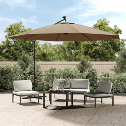 Parasol wiszący z LED i metalowym słupkiem, 350 cm, taupe