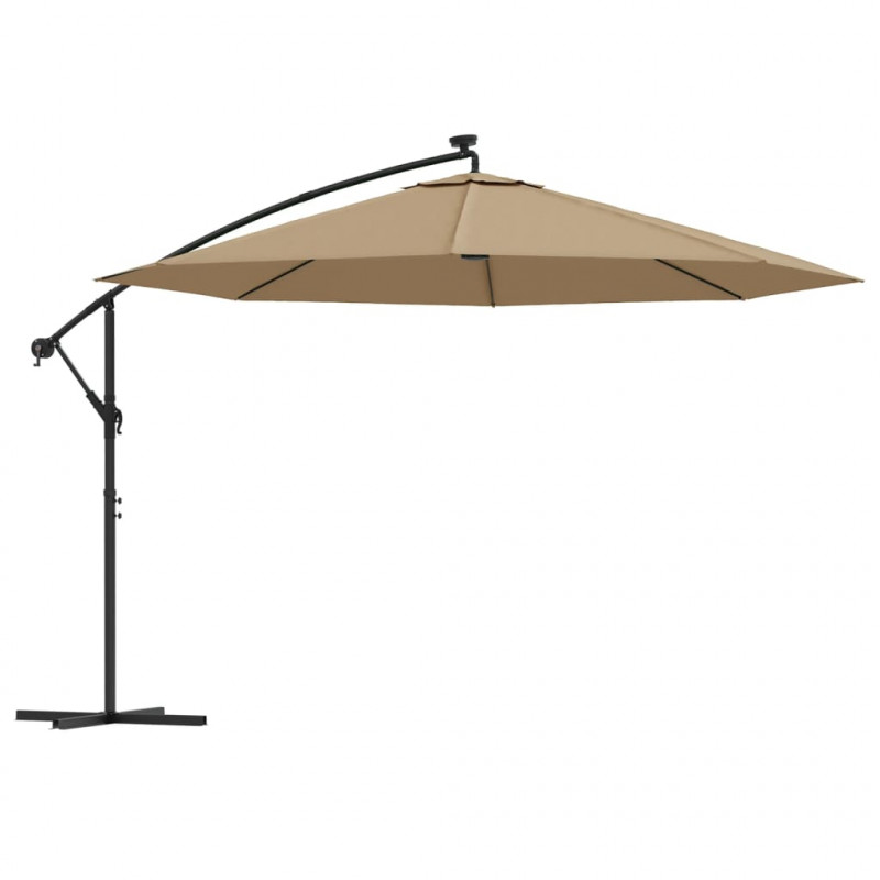 Parasol wiszący z LED i metalowym słupkiem, 350 cm, taupe