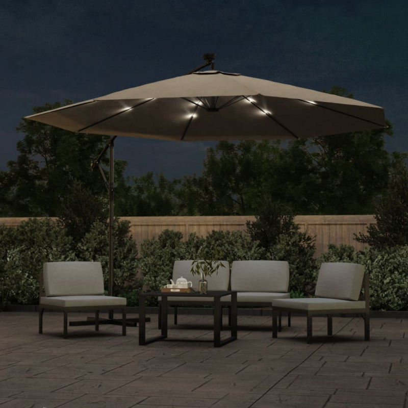 Parasol wiszący z LED i metalowym słupkiem, 350 cm, taupe
