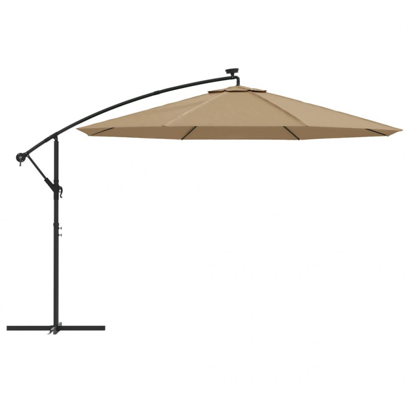 Parasol wiszący z LED i metalowym słupkiem, 350 cm, taupe