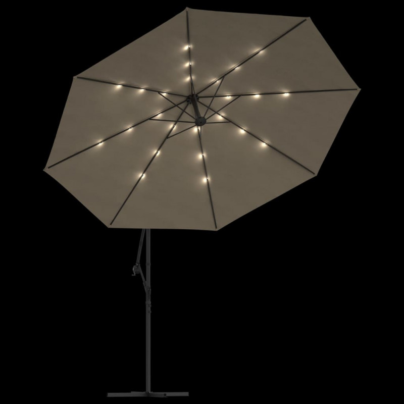 Parasol wiszący z LED i metalowym słupkiem, 350 cm, taupe