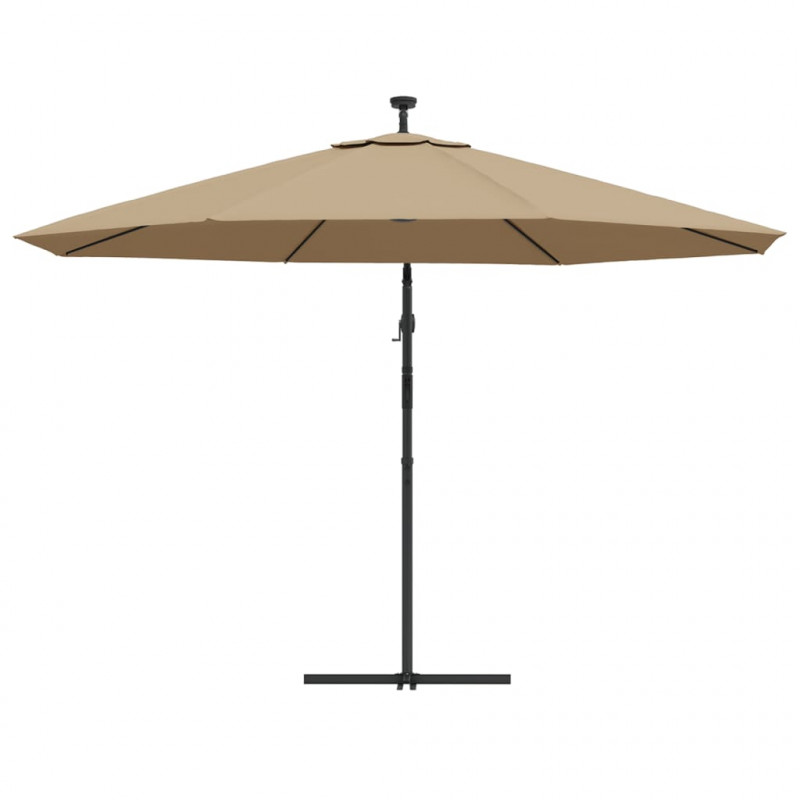 Parasol wiszący z LED i metalowym słupkiem, 350 cm, taupe