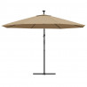 Parasol wiszący z LED i metalowym słupkiem, 350 cm, taupe