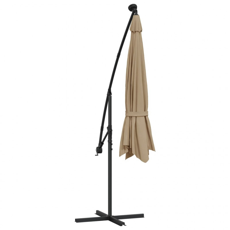 Parasol wiszący z LED i metalowym słupkiem, 350 cm, taupe