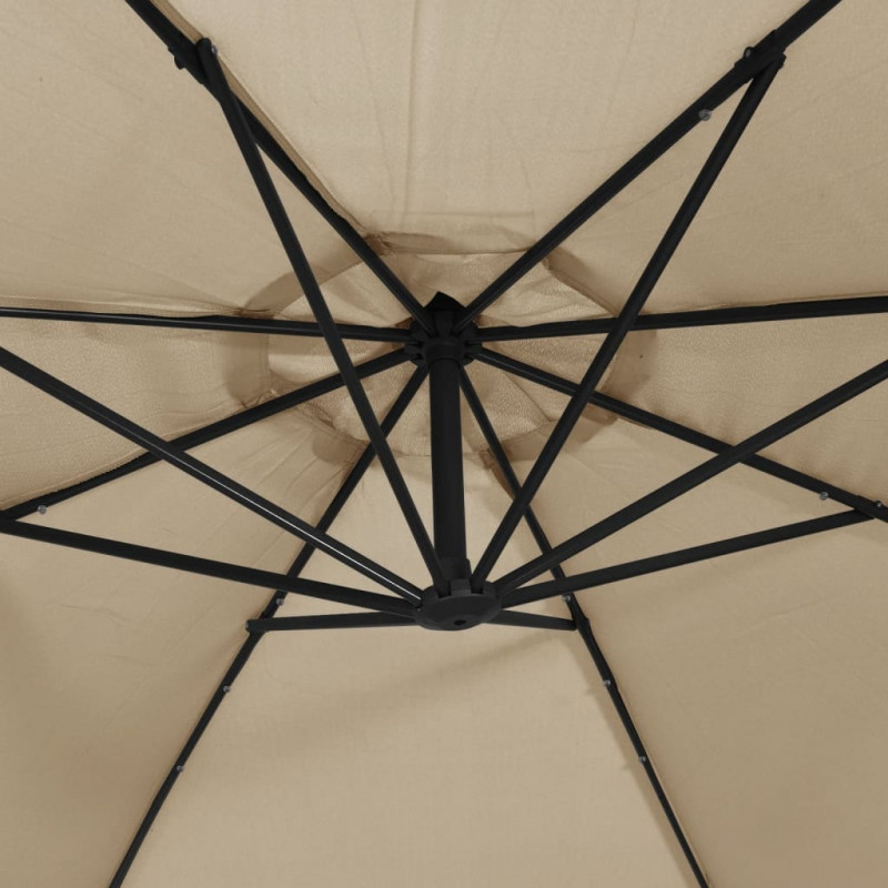 Parasol wiszący z LED i metalowym słupkiem, 350 cm, taupe
