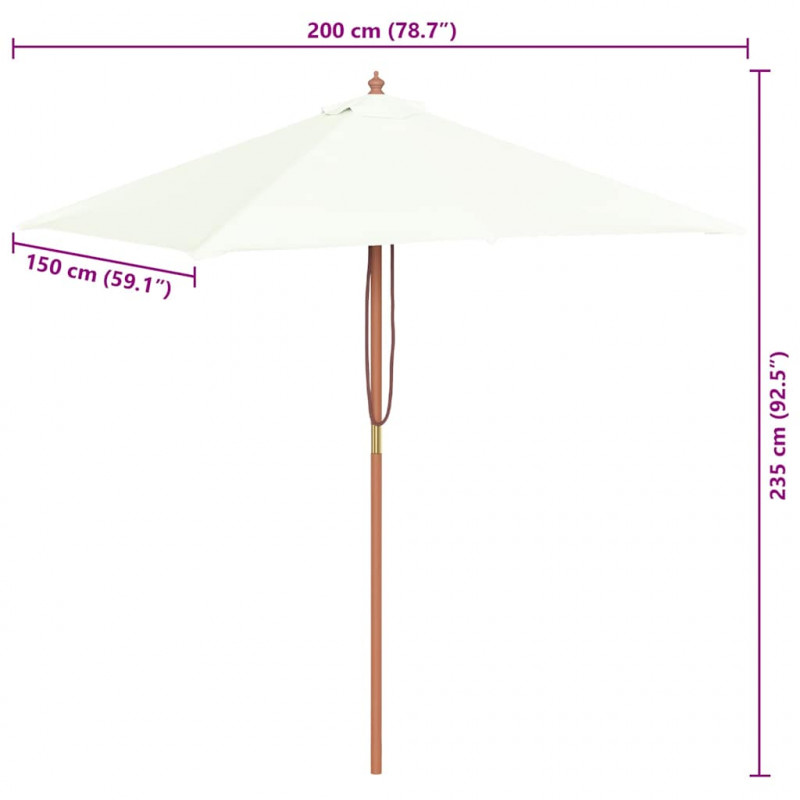 Parasol ogrodowy na drewnianym słupku, 150 x 200 cm, piaskowy