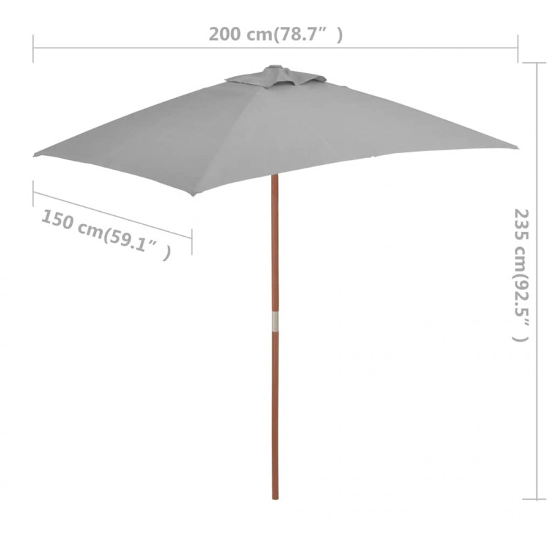 Parasol ogrodowy na drewnianym słupku, 150 x 200 cm, antracyt