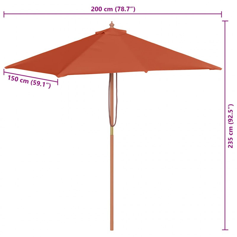 Parasol ogrodowy na drewnianym słupku, 150 x 200 cm, terakota