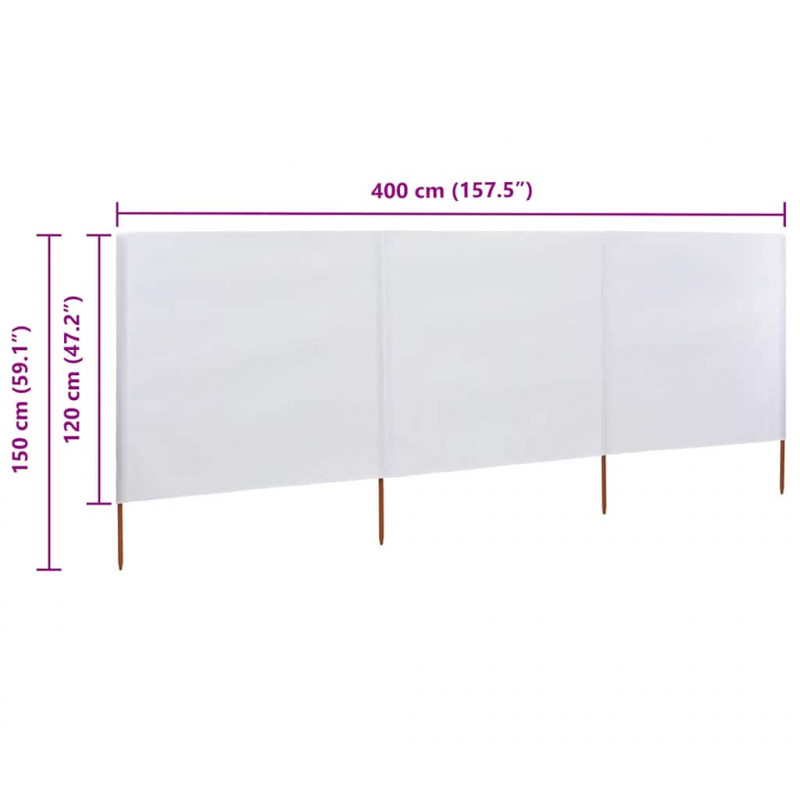 Parawan 3-skrzydłowy z tkaniny, 400 x 120 cm, biały