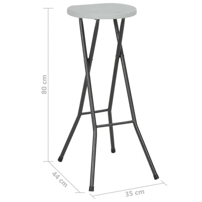 Składane stołki barowe, 2 szt., HDPE i stal, białe
