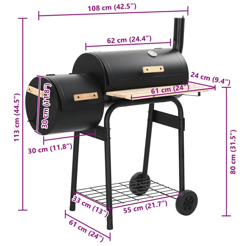 Klasyczny grill z wędzarnią na węgiel drzewny