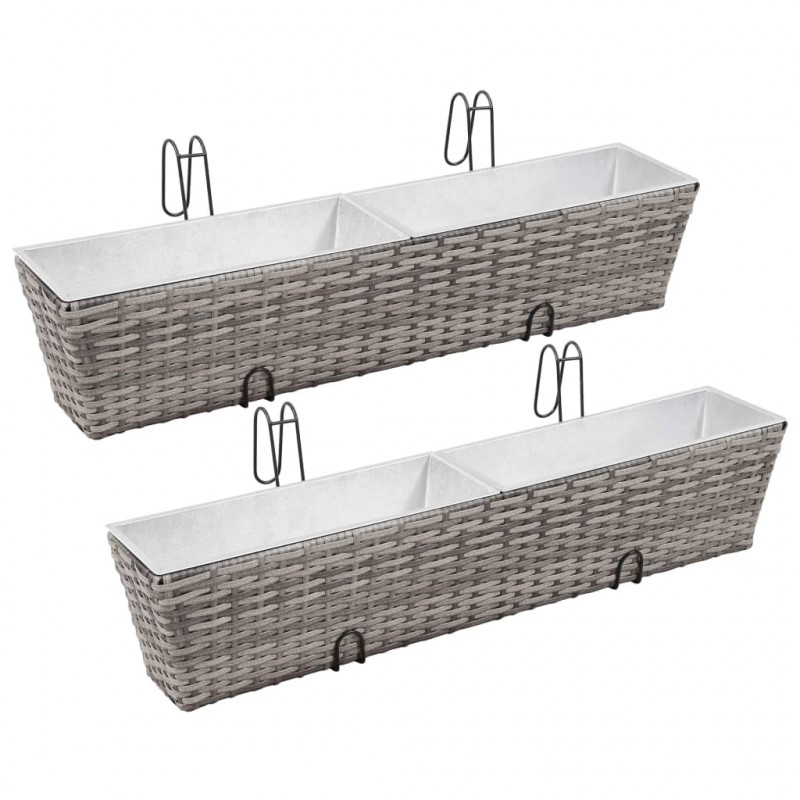 Podwyższone donice balkonowe, 2 szt., 80 cm, szare, polirattan