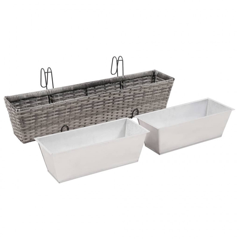 Podwyższone donice balkonowe, 2 szt., 80 cm, szare, polirattan