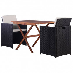 3-cz. zestaw mebli bistro, rattan PE i drewno akacjowe, czarny