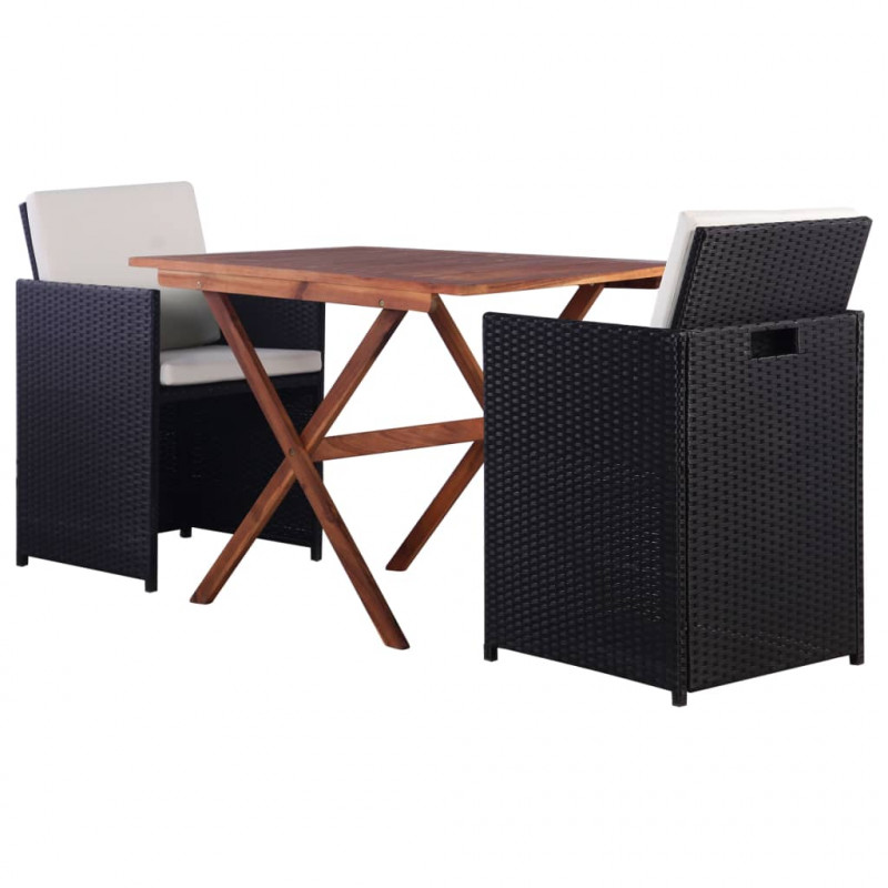 3-cz. zestaw mebli bistro, rattan PE i drewno akacjowe, czarny