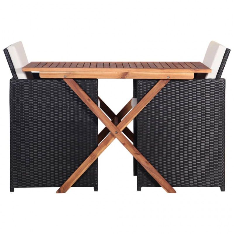 3-cz. zestaw mebli bistro, rattan PE i drewno akacjowe, czarny